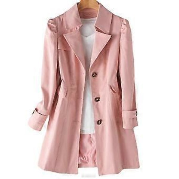 Dame Single-breasted Trenchcoat Oversize Langærmet Frakke Med Lomme Gave Til Jul Fødselsdag Nytår (Pink M)