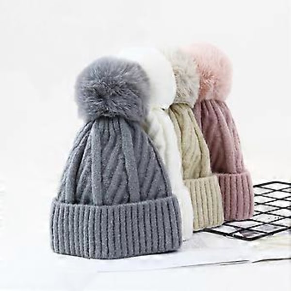 Neulottu villapipo, lämmin rento pipo, naiset (Beige)