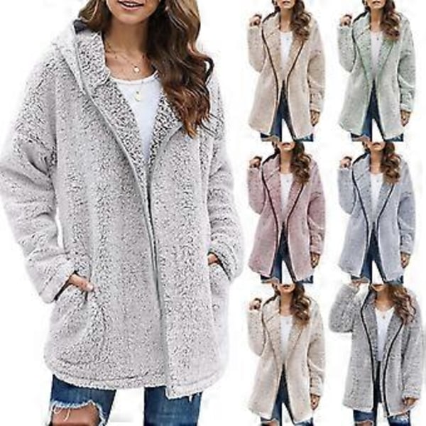 Efterår og Vinter Ny Afslappet Ensfarvet Revers Langærmet Jakke (3XL lys abrikos)