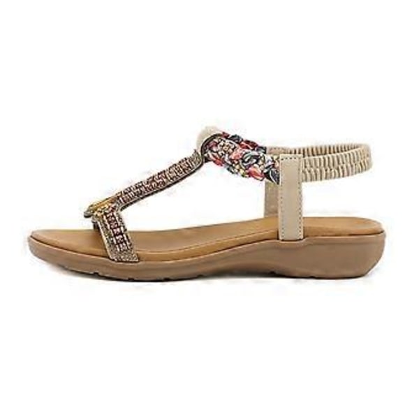 Sommar Nya Damsandaler Elastiskt Band Lätta och Bekväma Sandaler (EU 35 Aprikos)