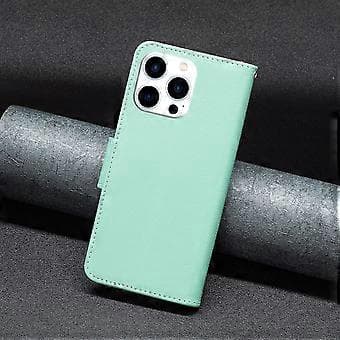For iPhone 15 Pro Lommebok PU-skinn Mobildeksel Telefon Flip Stativveske med stropp (stil C)