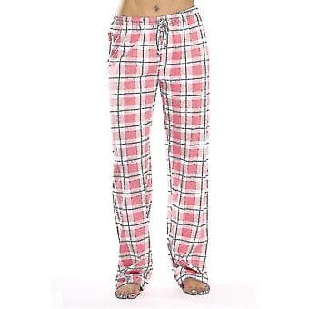 Dames Pyjamasbukser med Lommer, Bløde Flanel Check Pyjamasbukser til Kvinder (M pink)