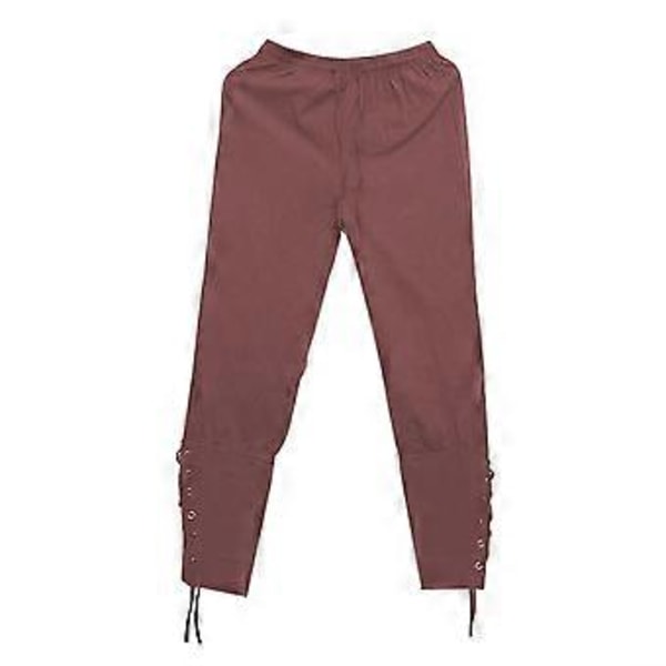 Retro Herre Solid Kalv Båndet Bukser Renessanse Middelalder Piratkostyme Bukser (XL Brun)