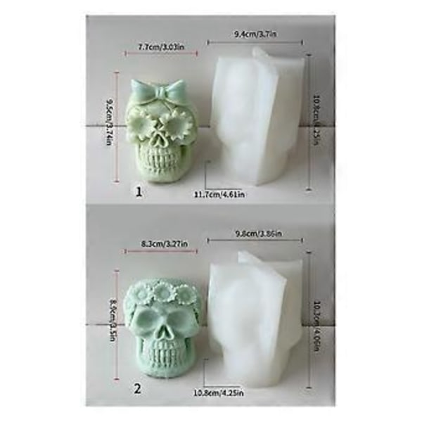 3D Kraniehoved Lys Silikoneform DIY Halloween Ornament Epoxy Resin Gips Håndværk Støbeforme Boligdekoration Værktøj (krans)