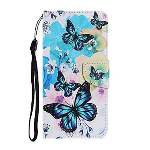 Färgad teckningsläderfodral för iPhone 12 Pro Max (Lila Fjäril)