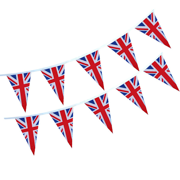 Girlande med 50 trekantede plastik vimpler med britisk flag