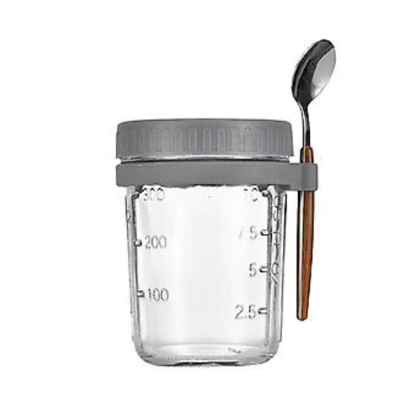 Bedste Tilbud Overnight Havre Jars med Låg og Skeer, Glasflasker Beholdere Stor Kapacitet (350ml grå)