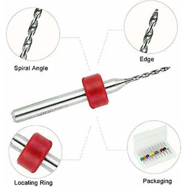 Sats med 10 mikrokarbid PCB-borr med diameter från 0,3 mm till 1,2 mm 1/8 skaft med låda Mini fräsborr Precisionsverktyg för modelltillverkning