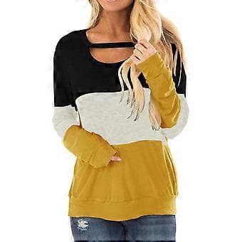 Langærmede tunikaer til kvinder, farveblok, udskåret sweatshirt, løstsiddende toppe