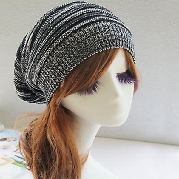Unisex Stickade Ullhattar för Kvinnor och Män, Vinter, Lös, Slouch Beanie, Överstorlek (Svart)