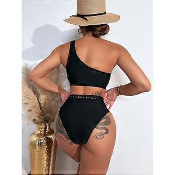 Naisten korkeavyötäröinen uimapuku, kaksiosainen bikinisetti, seksikäs olkaimeton crop top, korkealeikkaukselliset stringiuimapuvut, lahjat L(L )