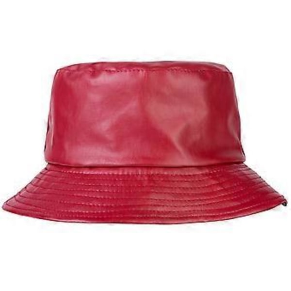 Unisex Mode Bucket Hat PU Læder Regnhat Vandtæt (sort) (rød)