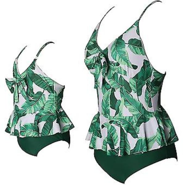 Flickbaddräkt Tvådelad Bikini Set Volang Falbala Badkläder Baddräkter-e( J2004-green One Piece)
