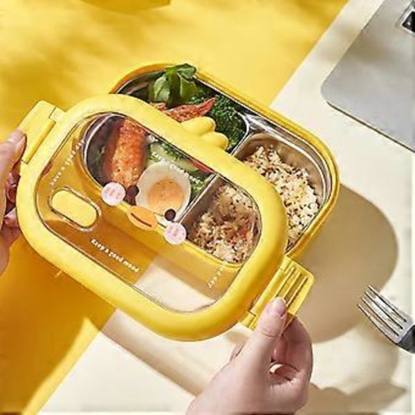 950ml Matlåda Rutdesign Läcksäker Mikrovågssäker Värmebevarande Liten Gul Anka Rostfritt Stål Isolerad Bento Box Skolmaterial