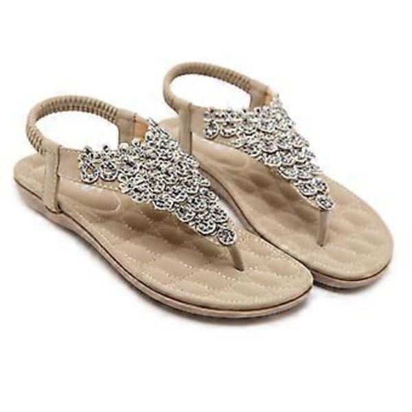 Sommersandaler Rhinestone Boho Stor Størrelse Dame Flats (EU 40 Aprikos)