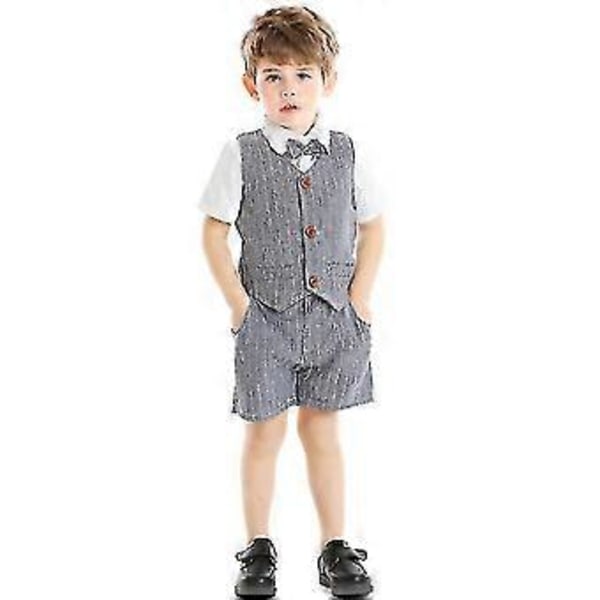 Lasten puku, raidallinen liivi, lyhythihainen paita, rennot shortsit, kolmiosainen setti (80CM)