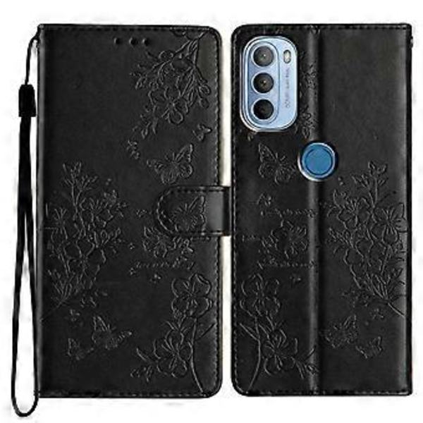 Butterfly og Blomst Etui til Motorola Moto G31 / G41 (Sort)