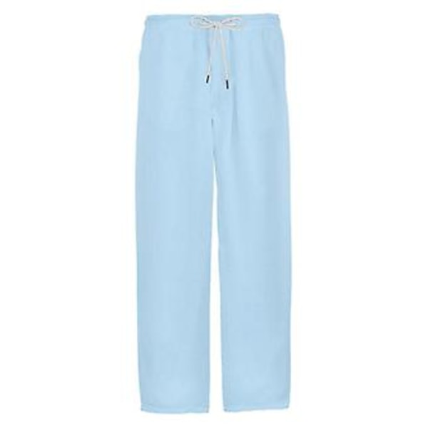 Mænds Linen Look Løse Bukser Elastisk Talje Casual Strand Yoga Bukser-r (L lyseblå)