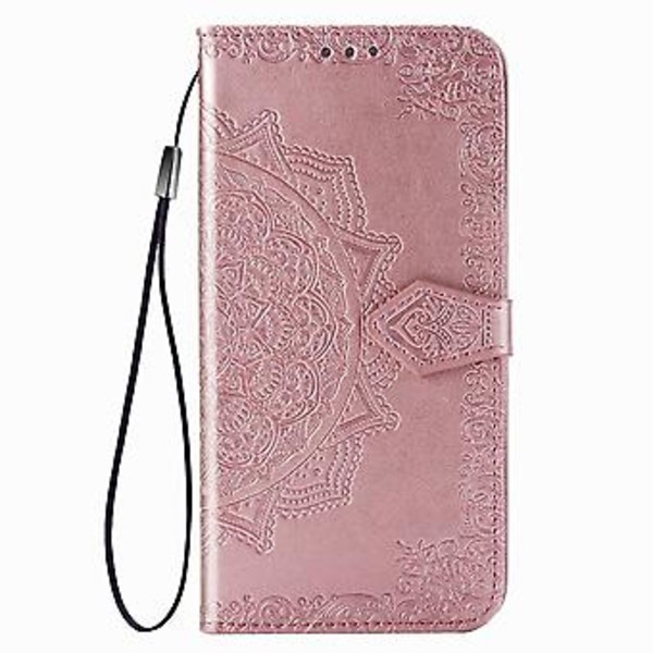 Horisontellt Vändbart Läderfodral med Mandala-Blomma för Galaxy M31s (Roséguld)
