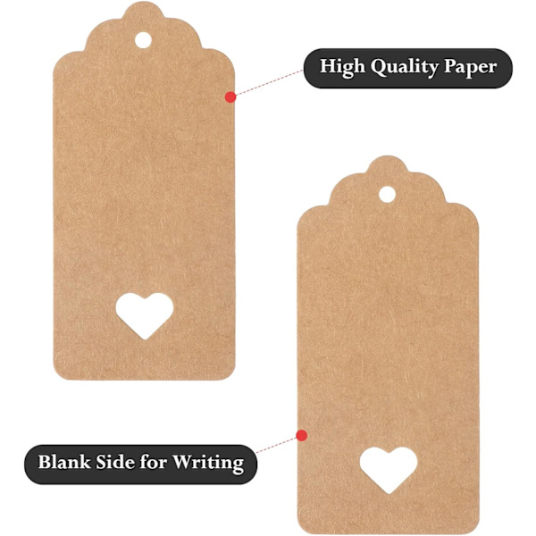 100 stk Kraft Papiretikett, Gaveetikett-4x9cm Kraft Etiketter Bryllupsetikett med