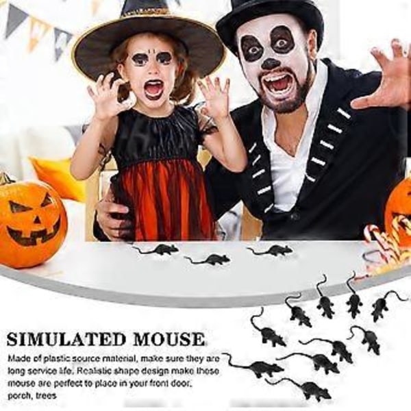 10 st Halloween Skräck Simulering Mus Knepiga Rekvisita Råtta Läskig Dekoration Festtillbehör för Spökhus Bar (Svart)