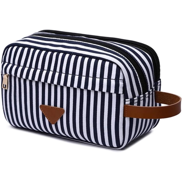 Toiletry Bag for Women Portable Cosmetic Bag (Blue Stripes)