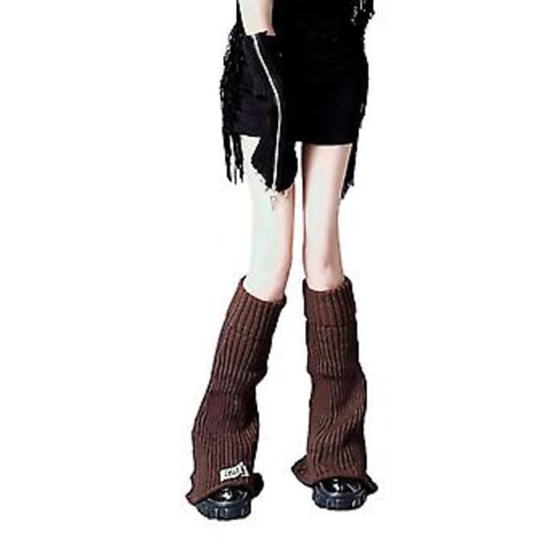 Goth Punk Knæhøye Fotdeksler Sokker Kvinner Bokstaver Ribbestrikket Gate Leg Warmers ( Kaffe)