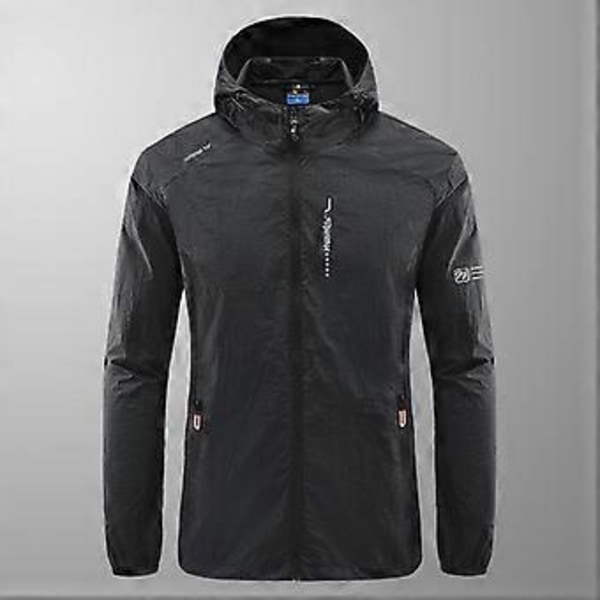 Sommar Utomhus Snabbtorkande Solskyddande Tunn Jacka Herr Vandring Fiske Cykling Huva Gym Sport Vindjacka Ultralätt Kappa (M svart)