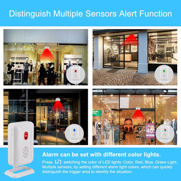 Butik indgangsdørklokke, bevægelsessensor, trådløs dørklokke, hjemmealarm system kit med 2 sensorer og