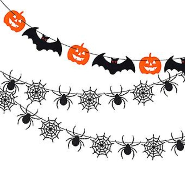 Halloween-banderoll Halloween-krans, Svart Glittrande Spindelnät Girlang - Halloween-festdekorationer, Halloween-spindelprydnader Hängande Spindelnätbanderoll