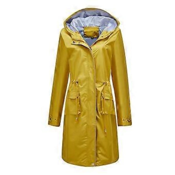 Dame Windcheaters Hætte Lang Løs Frakke med Sidelomme Udendørs Let Regn Windbreaker Vandrejakke (3XL gul)