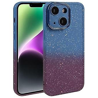 Gradient Stjärnigt Silikon Mobilskal för Iphone 15 med Linsfilm (Blå Röd)