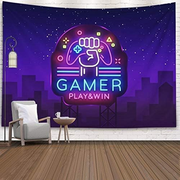 Gamer Play Win Logo Neon-kyltti Malli Peli-iltaan Tyylillä Moderni