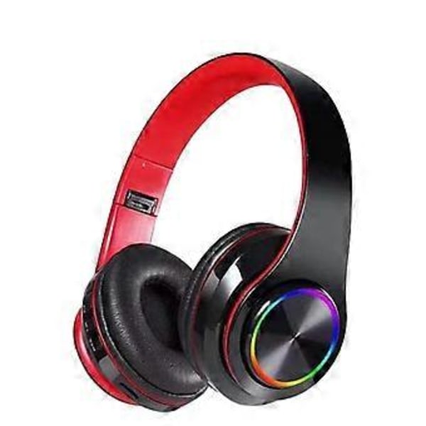 Bluetooth-kuulokkeet, päähän asennettavat, langattomat, valaisevat, värikkäät hengitysvalot, plugin-kortti, kokoontaitettavat kuulokkeet (musta ja punainen)