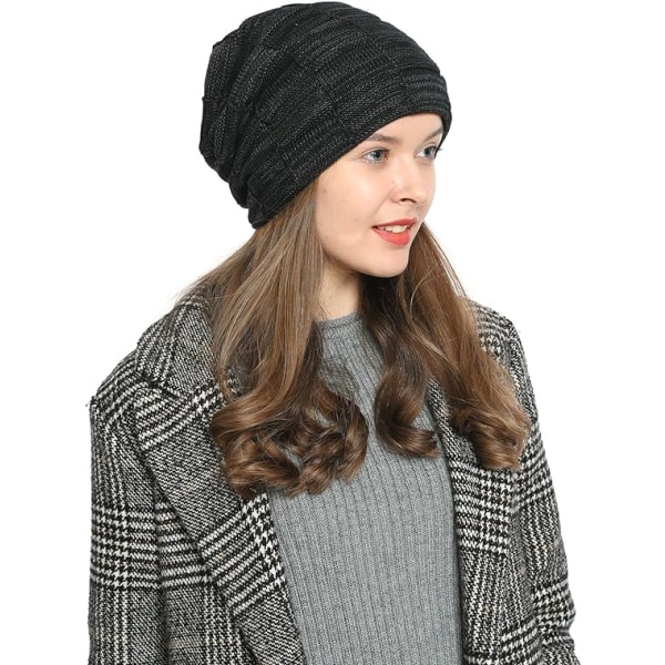 Dame Vinter Slouch Beanie Ullhatt med Varm Fleecefôr