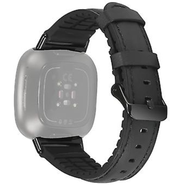Til Fitbit Versa 3 Læder + Silikon Urrem (Sort)