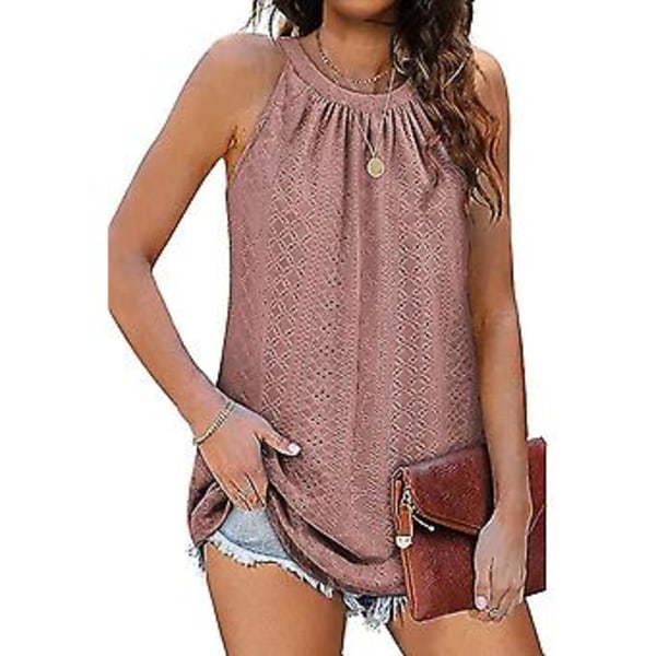 Halter Tanktopper for Kvinner 2023 Sommer Casual Ermeløs Eyelet Cami Trendy Plisserte Flytende Topper Stor