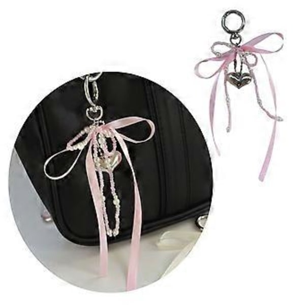 Moderne sløyfeknute nøkkelring sjarm praktisk nøkkelring med hjerteveske anheng dekorasjon for veske bag ryggsekk håndveske lommebok rosa (rosa)