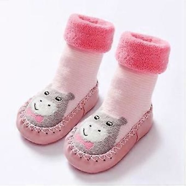 Baby Drenge Piger Småbørn Dyr Mokkasiner Skridsikre Indendørs Hjemmesko Vinter Varme Sko Strømper (Xl Lys Pink)