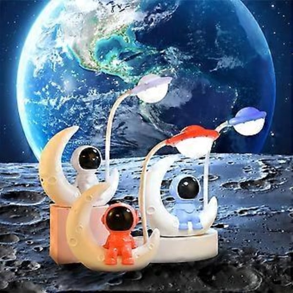 Kreativ læring oppladbar øyebeskyttelse skrivebordslampe astronaut nattlys for barn og studenter (rød)