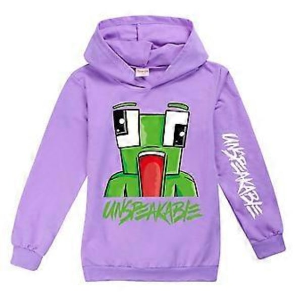 Unspeakable Tryckt Långärmad Hoodie Casual Tröja med Huva Pullover Toppar För Barn Pojkar Flickor -NMAOV(7-8 År Lila)