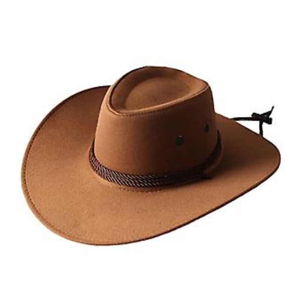 Herr Faux Läder Mode Bucket Hatt Cowboy Fedora Hatt Bredbrättad Utomhushatt (Brun)