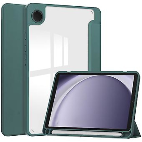 Samsung Galaxy Tab A9:lle suunniteltu 3-osainen nahkakuori (Tummanvihreä)