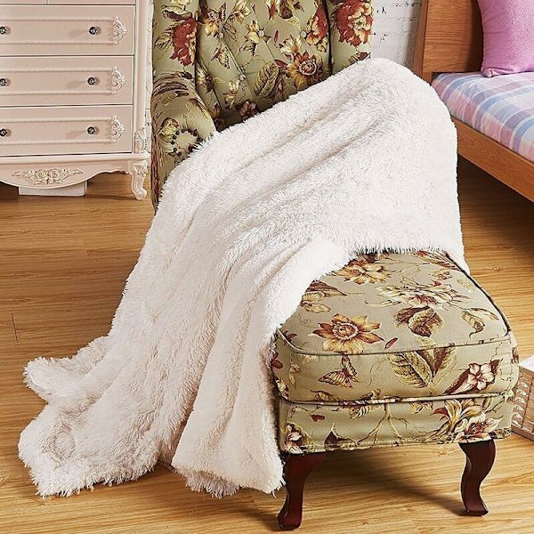 (Hvid, 130X160CM) Ternet Super Blød Fleece Tæppe Mikrofiber Thr