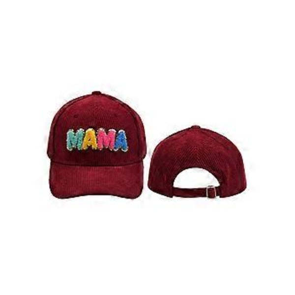 Baseballkasket til kvinder Mama Mom 3D Patch Broderet Justerbar Snapback Trucker Hat (Claret)