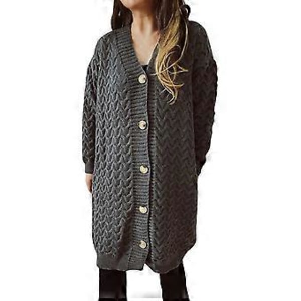 Kåpe for kvinner Sherpa-fôret jakke Mote kåpe Ensfarget Oversized klær Åpen foran Lang kåpe (Grå, S)