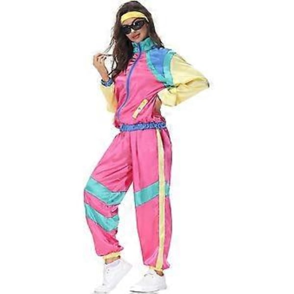 Naisten Rave-asu Kiiltävä Crop Top Huppari Metallinhohtoiset Rento Pitkät Housut Hupullinen Treenauscollegepaita Disco-tanssiasu(Large Rainbow Pink)