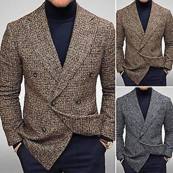 Herrar Blazer Slim Fit Nedåtriktad Krage Enfärgad Streetwear Höst Vinter Brittisk Stil Knappar Kostymjacka Rock för Kontor (S Brun)