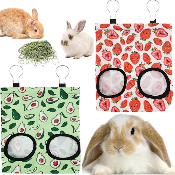 2 kpl (pinkki ja vihreä) heinäpussi, kaniheinän syöttölaite, kanin syöttölaite, H