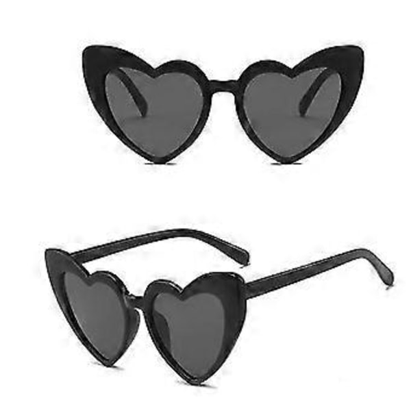 100% NY Ankomst 2 stk. Hjerteformede Solbriller For Kvinner Vintage Cat Eye Solbriller Mod Bryllupssolbriller (Svart)